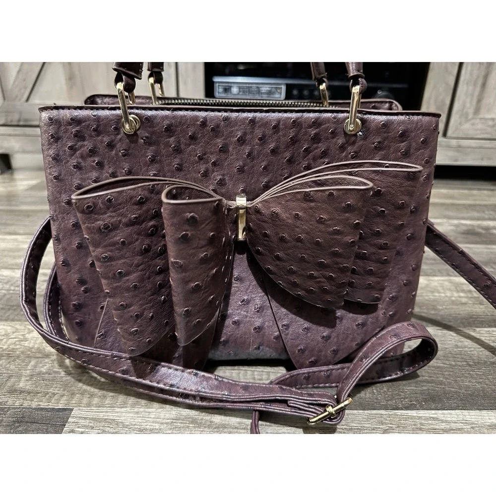 Crossi New York‎ Bow Shoulder Hand Bag Detachable Crossbody Strap Faux Ostrich